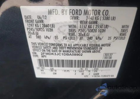 2013 Ford Edge Sel from USA, damaged, VIN 2FMDK3JC1DBA58902